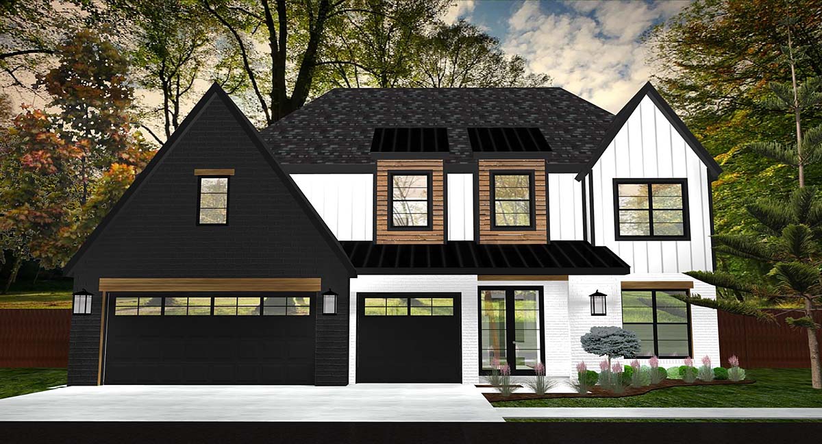 Craftsman, Farmhouse Plan with 2768 Sq. Ft., 3 Bedrooms, 3 Bathrooms, 3 Car Garage Picture 2