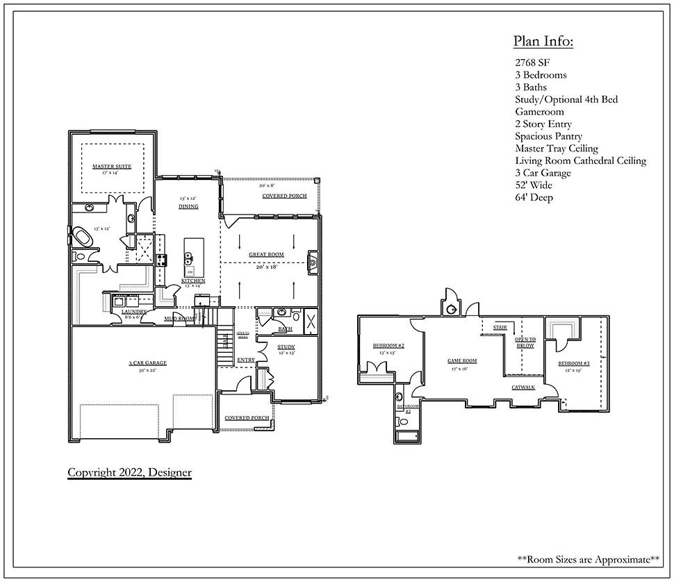 Craftsman, Farmhouse Plan with 2768 Sq. Ft., 3 Bedrooms, 3 Bathrooms, 3 Car Garage Picture 3