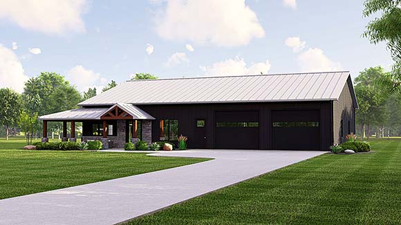 Barndominium, Country House Plan 43900 with 1 Beds, 3 Baths, 2 Car Garage Elevation
