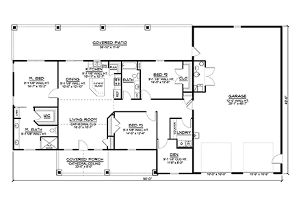 Country, Ranch House Plan 43902 with 3 Beds, 2 Baths, 2 Car Garage First Level Plan