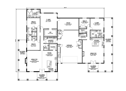 Barndominium, Country Multi-Family Plan 43903 with 5 Beds, 5 Baths, 2 Car Garage First Level Plan