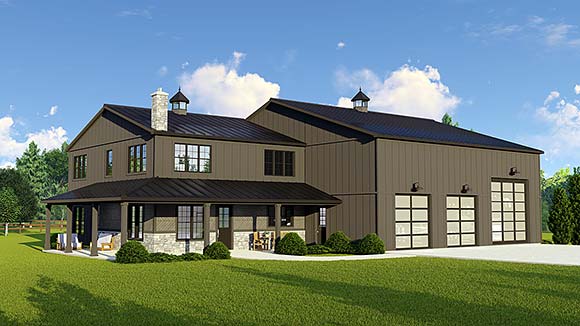 Barndominium House Plan 43905 with 3 Beds, 4 Baths, 3 Car Garage Elevation