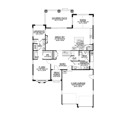 Bungalow, Country, Craftsman, Traditional House Plan 43906 with 3 Beds, 3 Baths, 2 Car Garage First Level Plan