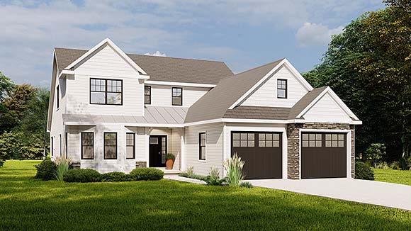 Bungalow, Country, Craftsman, Traditional House Plan 43906 with 3 Beds, 3 Baths, 2 Car Garage Elevation
