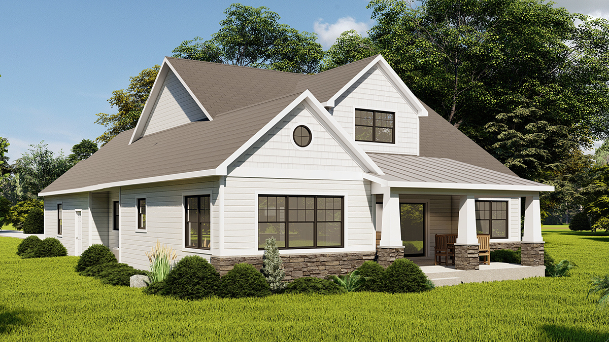 Bungalow, Country, Craftsman, Traditional Plan with 2473 Sq. Ft., 3 Bedrooms, 3 Bathrooms, 2 Car Garage Rear Elevation
