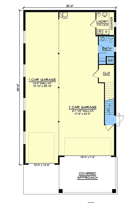 Country, Traditional Garage-Living Plan 43908 with 1 Beds, 2 Baths, 3 Car Garage First Level Plan