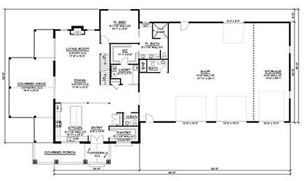 Barndominium House Plan 43909 with 3 Beds, 4 Baths, 3 Car Garage First Level Plan