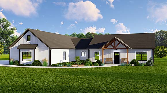 Country, Ranch House Plan 43910 with 3 Beds, 3 Baths, 3 Car Garage Elevation