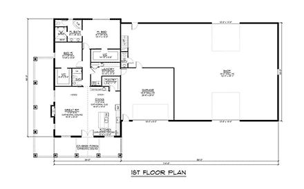 House Plan 43912 - Barndominium Style with 2738 Sq Ft, 2 Bed, 2 B