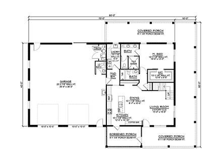 Barndominium House Plan 43914 with 3 Beds, 4 Baths, 2 Car Garage First Level Plan