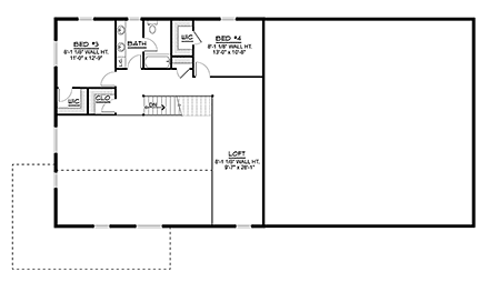 Barndominium House Plan 43917 with 4 Beds, 3 Baths, 3 Car Garage Second Level Plan