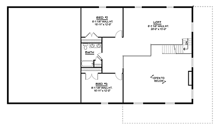 Barndominium House Plan 43919 with 3 Beds, 3 Baths, 2 Car Garage Second Level Plan