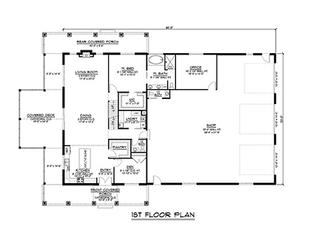 Barndominium House Plan 43922 with 3 Beds, 4 Baths, 3 Car Garage First Level Plan