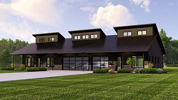 Barndominium, Country, Ranch Multi-Family Plan 43926 with 3 Beds, 3 Baths, 3 Car Garage Elevation
