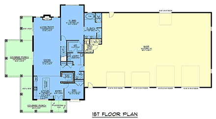 Barndominium House Plan 43930 with 4 Beds, 5 Baths, 4 Car Garage First Level Plan