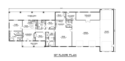 Barndominium, Country, Ranch House Plan 43932 with 4 Beds, 3 Baths, 3 Car Garage First Level Plan