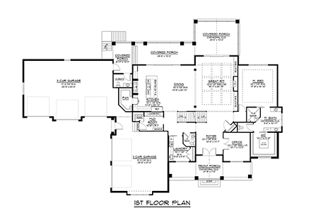 Country, Craftsman House Plan 43933 with 5 Beds, 6 Baths, 5 Car Garage First Level Plan