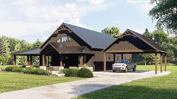 Barndominium, Country House Plan 43934 with 3 Beds, 2 Baths, 2 Car Garage Elevation