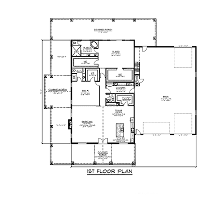 Barndominium, Country House Plan 43936 with 2 Beds, 3 Baths, 3 Car Garage First Level Plan