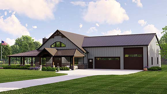Barndominium, Country House Plan 43936 with 2 Beds, 3 Baths, 3 Car Garage Elevation