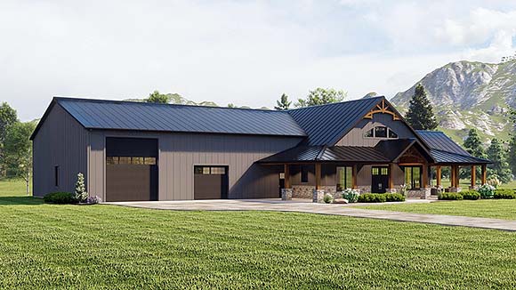 Barndominium, Country House Plan 43937 with 3 Beds, 3 Baths, 2 Car Garage Elevation