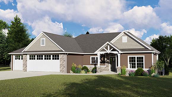 Country, Craftsman, Traditional House Plan 43938 with 2 Beds, 3 Baths, 3 Car Garage Elevation