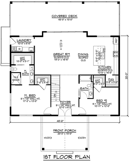 Contemporary, Modern House Plan 43939 with 2 Beds, 2 Baths First Level Plan