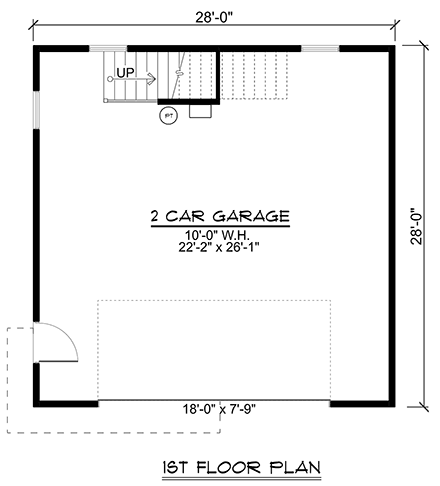 Modern Garage-Living Plan 43941 with 2 Beds, 1 Baths, 2 Car Garage First Level Plan