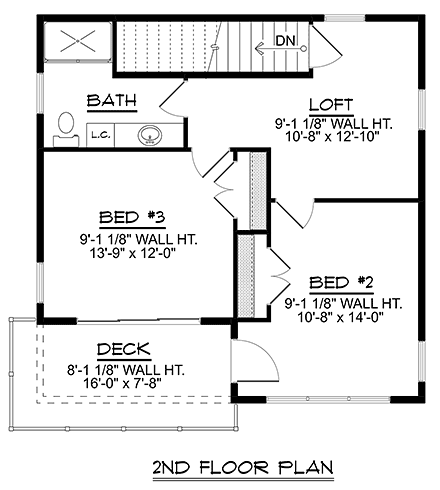Modern Garage-Living Plan 43941 with 2 Beds, 1 Baths, 2 Car Garage Second Level Plan