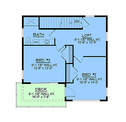 Modern Garage-Living Plan 43941 with 2 Beds, 1 Baths, 2 Car Garage Second Level Plan