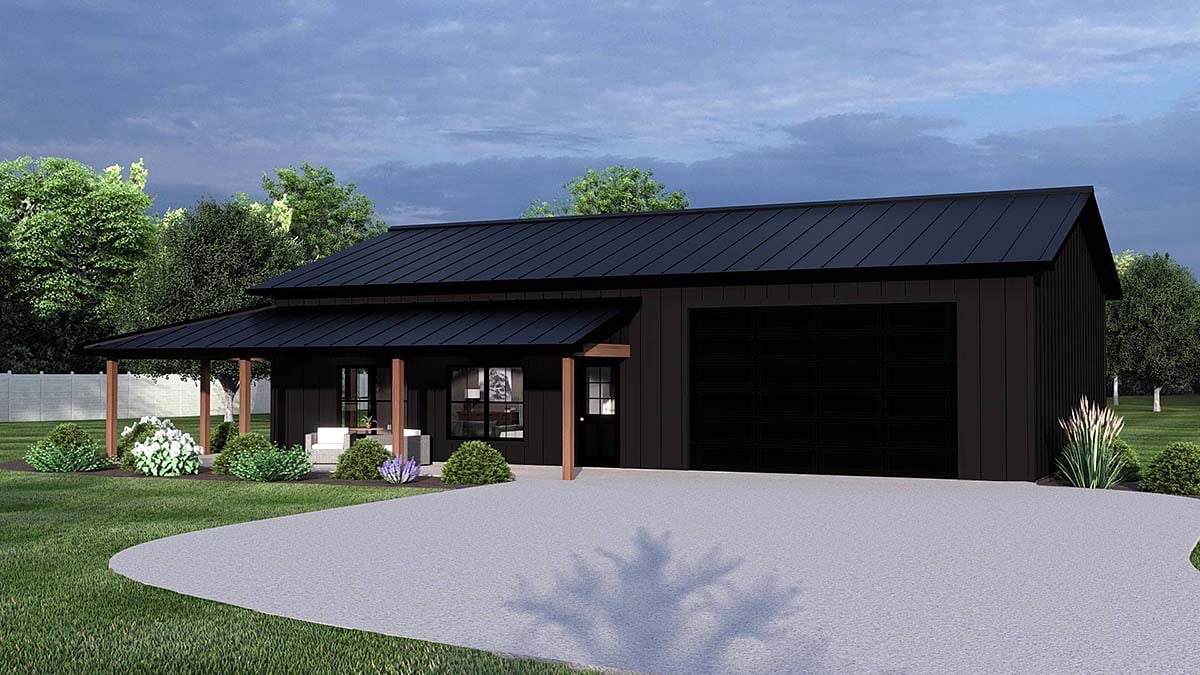 Barndominium, Country, Ranch Plan with 896 Sq. Ft., 2 Bedrooms, 1 Bathrooms, 2 Car Garage Elevation