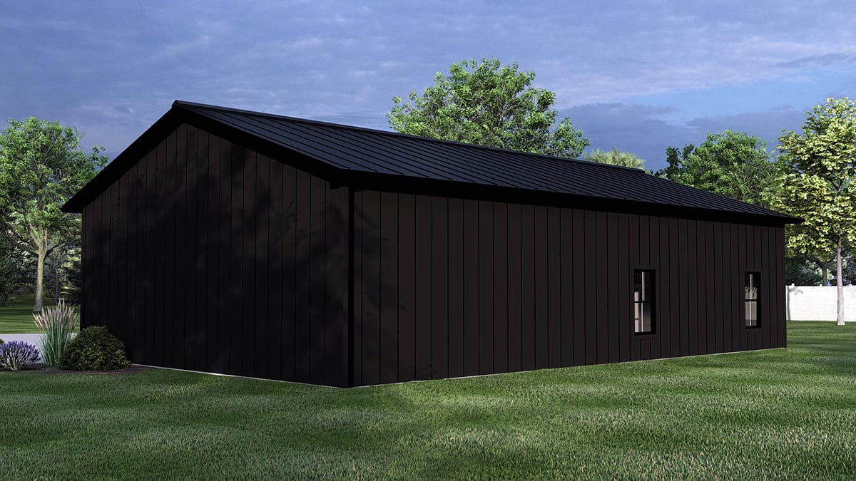 Barndominium, Country, Ranch Plan with 896 Sq. Ft., 2 Bedrooms, 1 Bathrooms, 2 Car Garage Rear Elevation