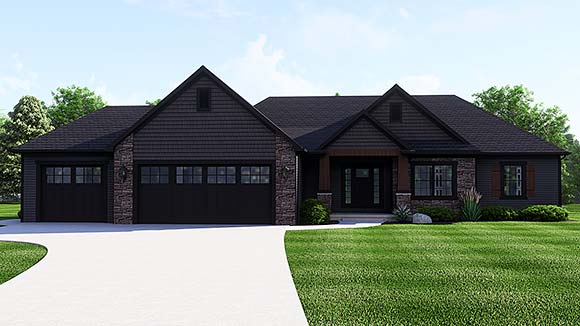 Country, Traditional House Plan 43945 with 3 Beds, 3 Baths, 3 Car Garage Elevation
