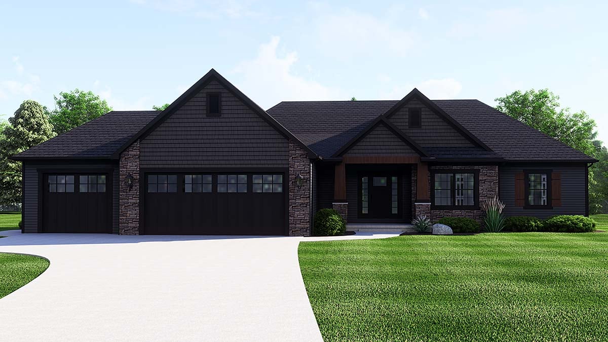 Country, Traditional Plan with 2178 Sq. Ft., 3 Bedrooms, 3 Bathrooms, 3 Car Garage Elevation