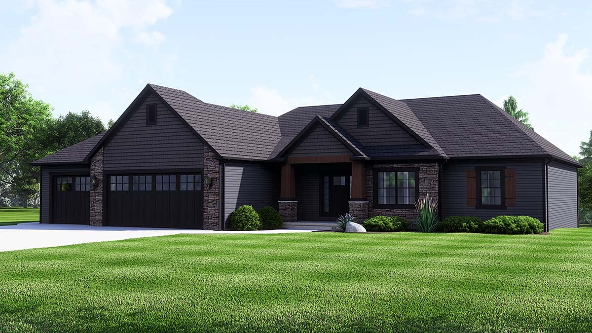 Country, Traditional Plan with 2178 Sq. Ft., 3 Bedrooms, 3 Bathrooms, 3 Car Garage Picture 2