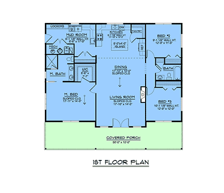 Contemporary, Modern, Ranch House Plan 43947 with 3 Beds, 2 Baths First Level Plan