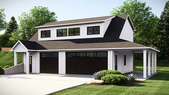 Country, Farmhouse Garage-Living Plan 43949 with 2 Beds, 2 Baths, 3 Car Garage Elevation