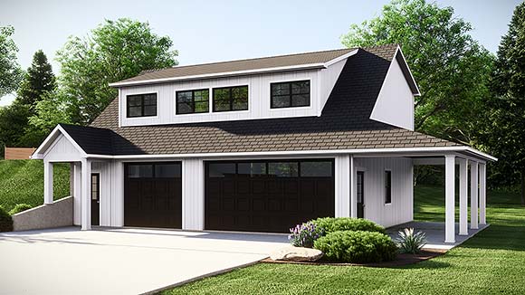 Country, Farmhouse, New American Garage-Living Plan 43949 with 2 Beds, 2 Baths, 3 Car Garage Elevation