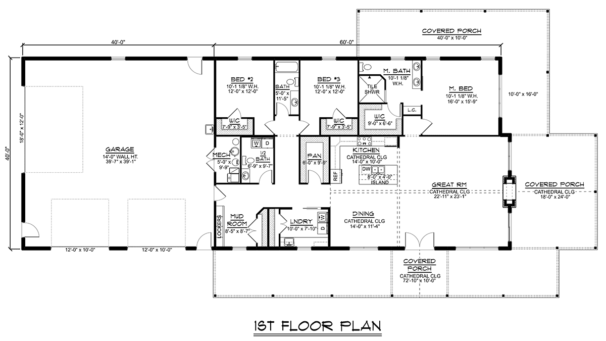 House Plan 43950 - Country Style with 2456 Sq Ft, 3 Bed, 2 Bath,