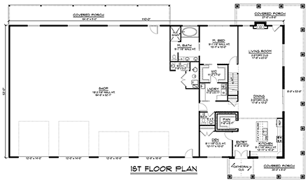 Barndominium House Plan 43951 with 3 Beds, 4 Baths, 4 Car Garage First Level Plan