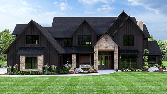 Craftsman, New American House Plan 43954 with 4 Beds, 5 Baths, 2 Car Garage Elevation