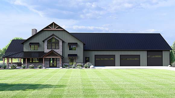 Barndominium, Country House Plan 43955 with 5 Beds, 4 Baths, 5 Car Garage Elevation