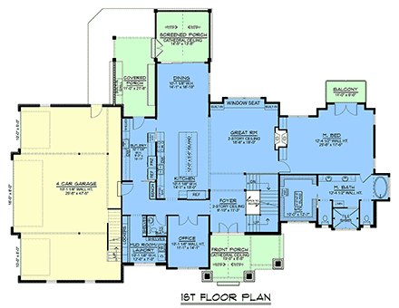 Country, Craftsman, European House Plan 43956 with 5 Beds, 4 Baths, 4 Car Garage First Level Plan