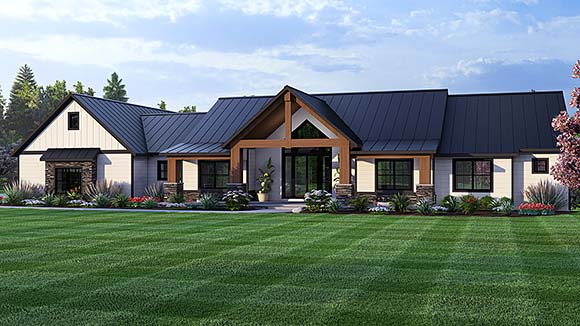 Country, Craftsman, Ranch House Plan 43960 with 3 Beds, 4 Baths, 3 Car Garage Elevation