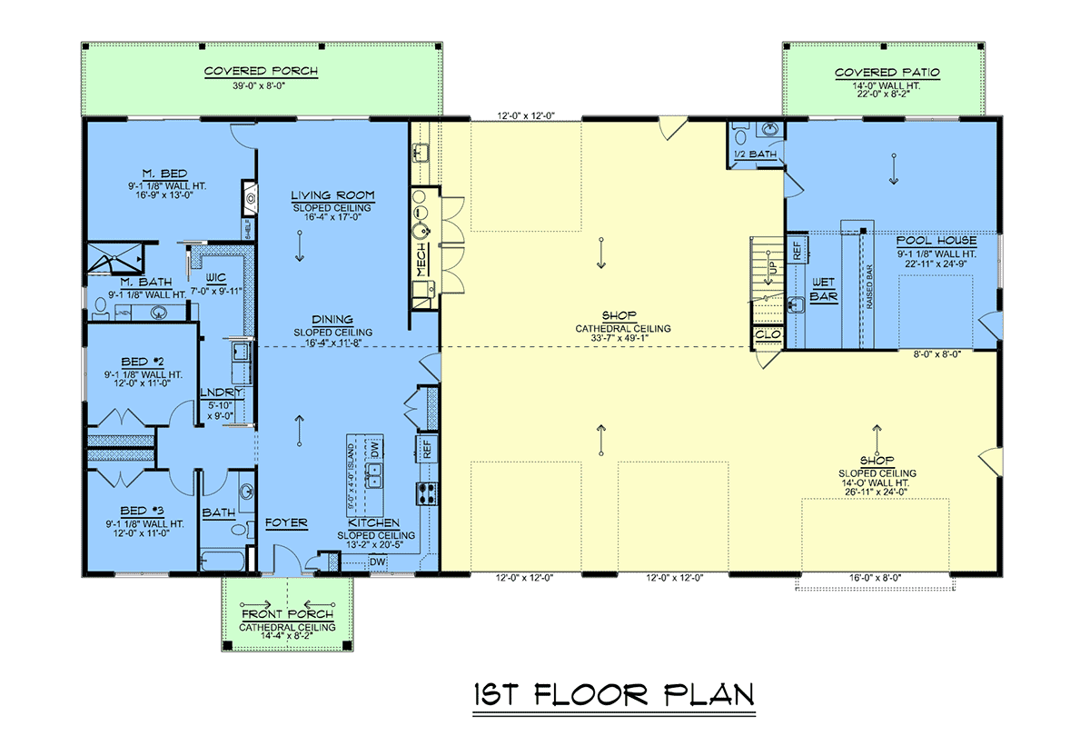House Plan 43961 - Ranch Style with 1881 Sq Ft, 3 Bed, 2 Bath, 1 |  COOLhouseplans.com, image size:1200x821
