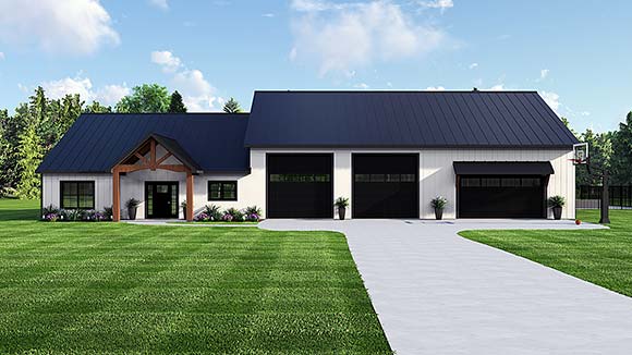 Barndominium, Contemporary, Farmhouse, Ranch House Plan 43961 with 3 Beds, 3 Baths, 5 Car Garage Elevation