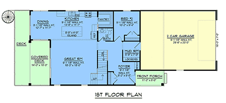 Coastal, Craftsman, Narrow Lot House Plan 43962 with 4 Beds, 3 Baths, 2 Car Garage First Level Plan