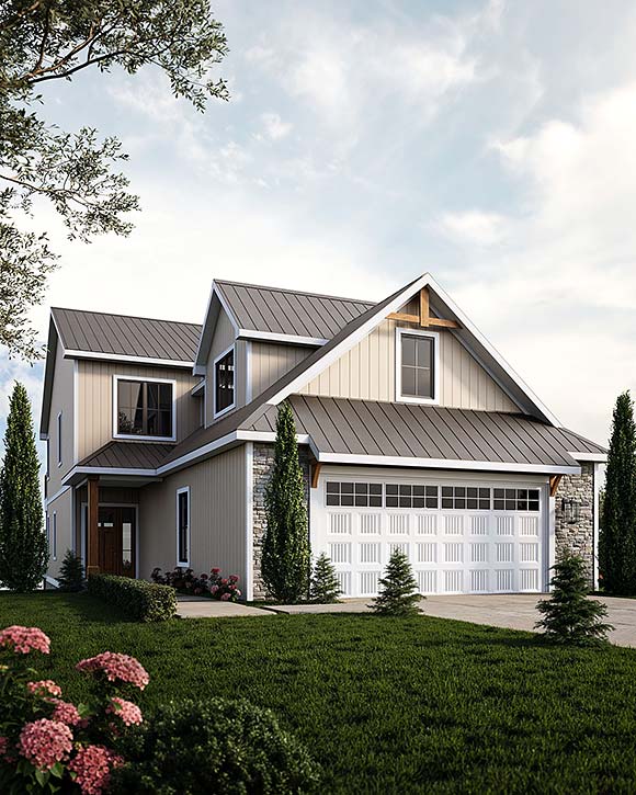 Coastal, Craftsman, Narrow Lot House Plan 43962 with 4 Beds, 3 Baths, 2 Car Garage Elevation