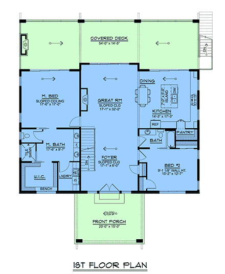 Contemporary, Modern House Plan 43963 with 2 Beds, 2 Baths First Level Plan
