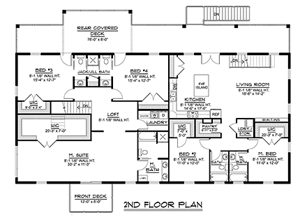 Barndominium, Country Multi-Family Plan 43964 with 7 Beds, 7 Baths, 3 Car Garage Second Level Plan